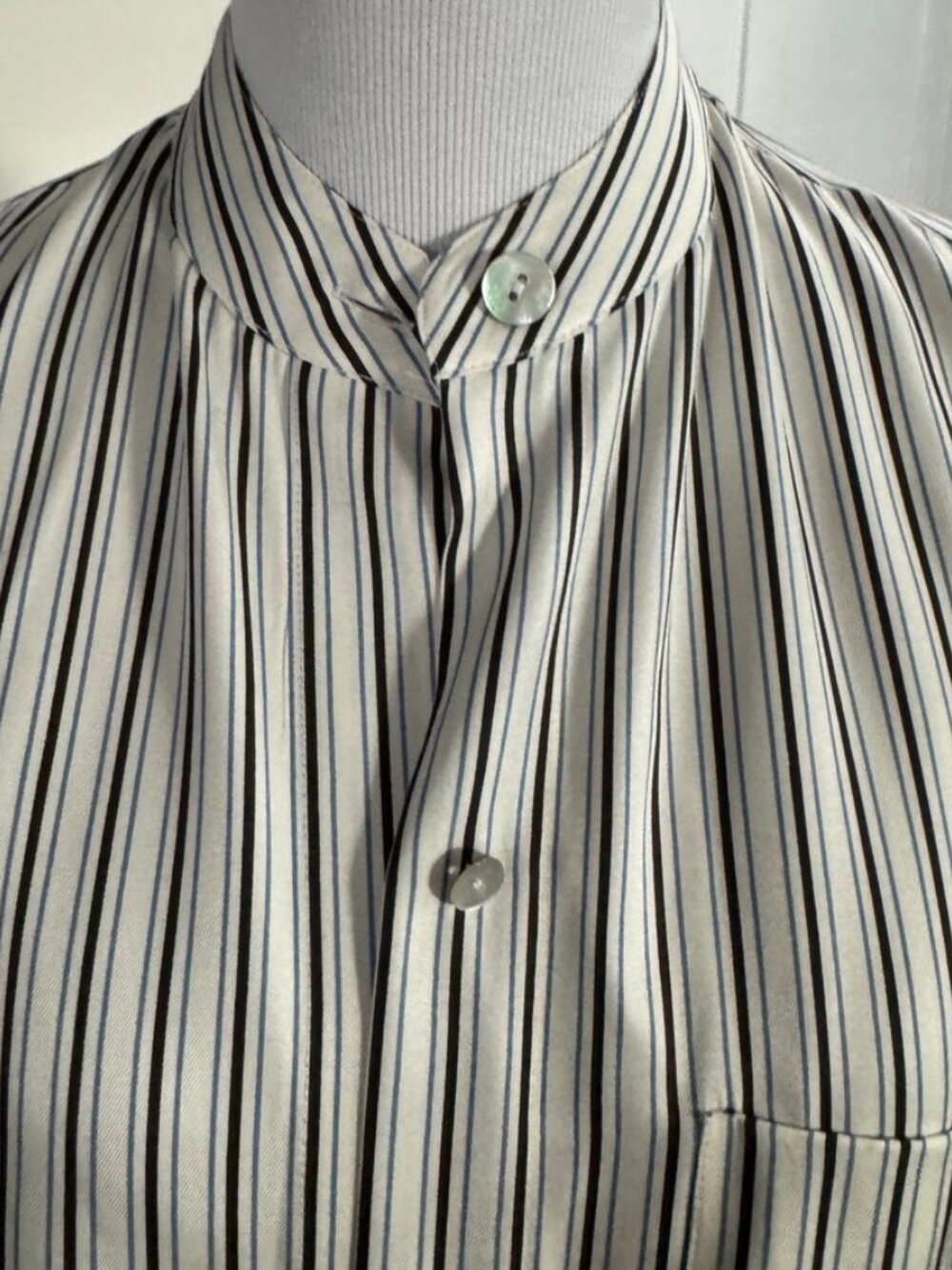 Vince Striped Silk Blend Tunic Blouse XS – Retail $345, Band Collar, New w/Tags